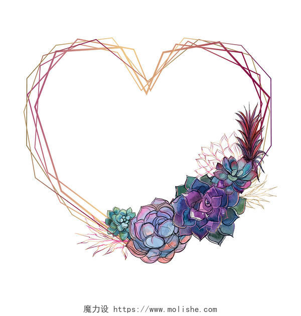 简约手绘几何线条花朵爱心边框素材